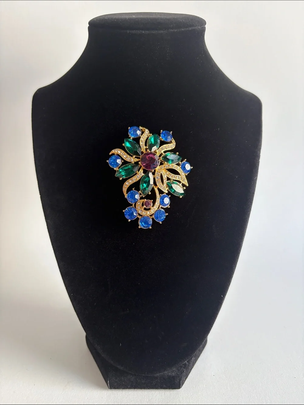 Gold Floral Brooch Blue Purple Green Crystal Pin Women Jewelry